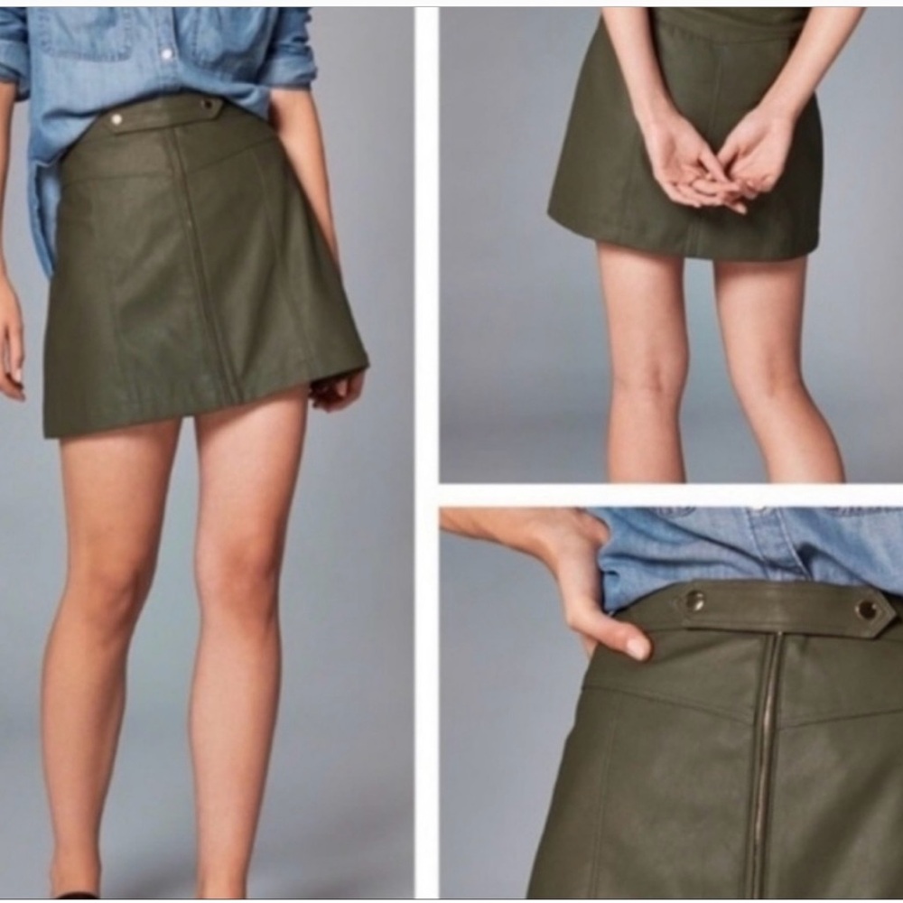 🌟 Abercrombie & Fitch Olive Leather Mini Skirt Size 8